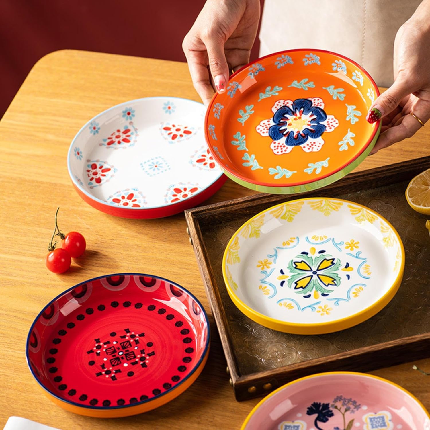 Ceramic Dinner Plates,6.6 Inch Round Salad Dessert Appetizer Porcelain Plates Set of 2,Scratch Resistant Kitchen Plate for Pasta,Steak,Cake,Snack,Pie,Microwave,Oven and Dishwasher Safe