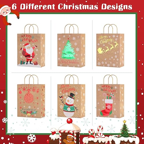 Miniatura 3 de OWill 24 bolsas de regalo de Navidad, 6 diseños con asas, 8.7 x 6.7 x 3.5 pulgadas