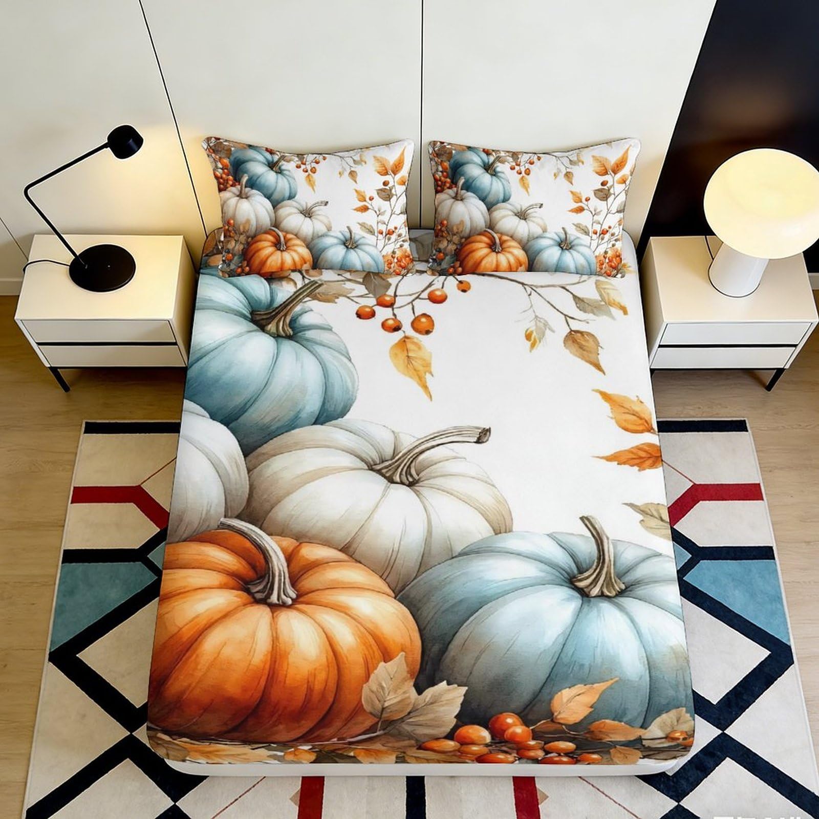 Jqzkxnhpbr Style-6 3D Printed Pumpkin Harvest Fitted Sheet Microfiber Soft Autumn Leaves Bed Cover For Bedroom Guestroom Decor 90X200x25cm