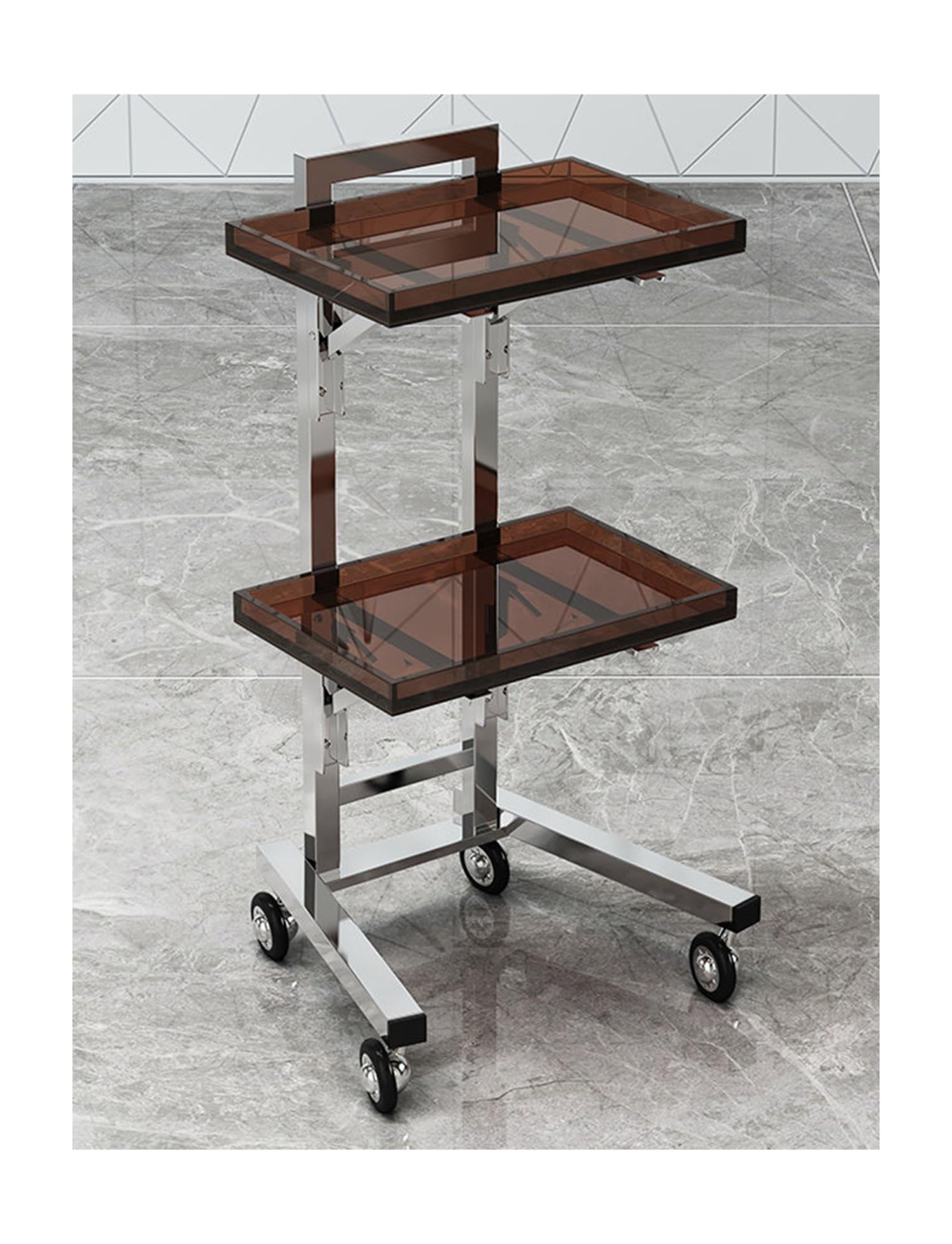 Chariot utilitaire portable pliable à roues avec plateaux en acrylique Type 9