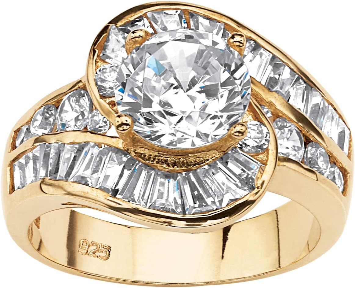 PalmBeach Yellow Gold-plated Sterling Silver Round Cubic Zirconia Engagement Ring Sizes 5-10