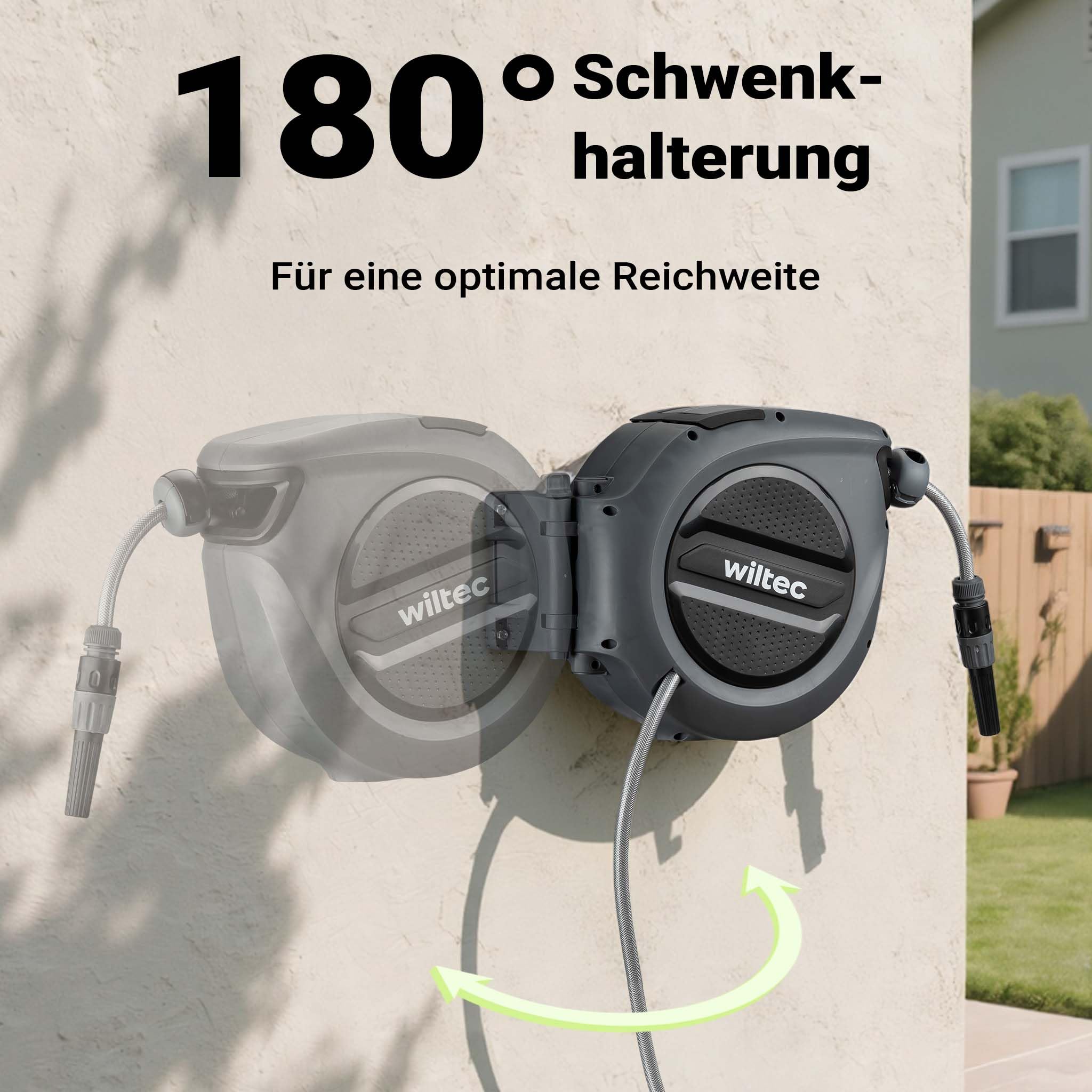 XPOtool Schlauchtrommel, Wand Schlauchbox mit Aufroll-Automatik und 20m Wasserschlauch, Gartenbewässerung