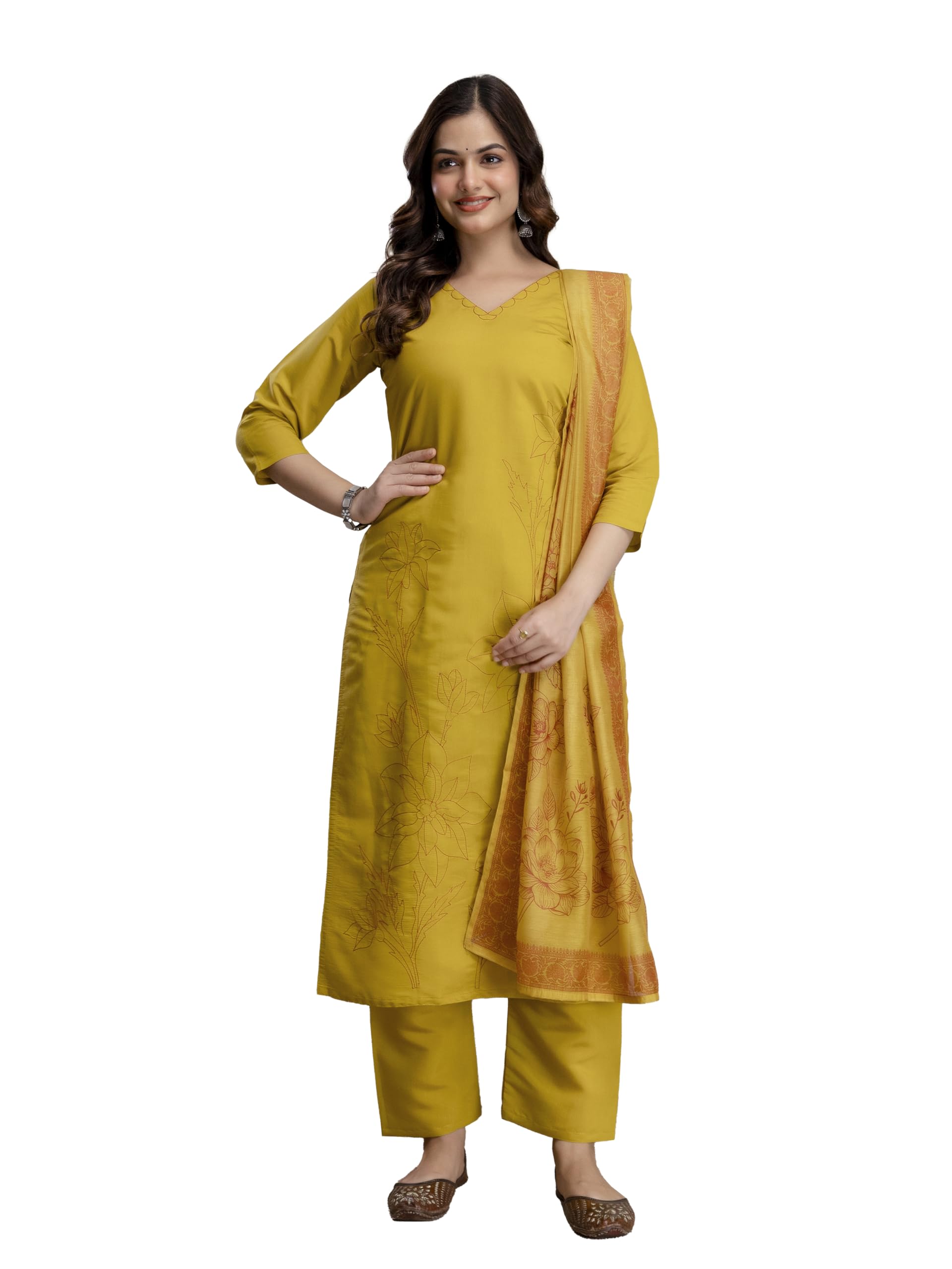 trendmalls Women’s Chanderi Cotton Embroidery Work Kurta Pant with Dupatta Set | Summer Ethnic Wear Kurta Set For Women-picture-44