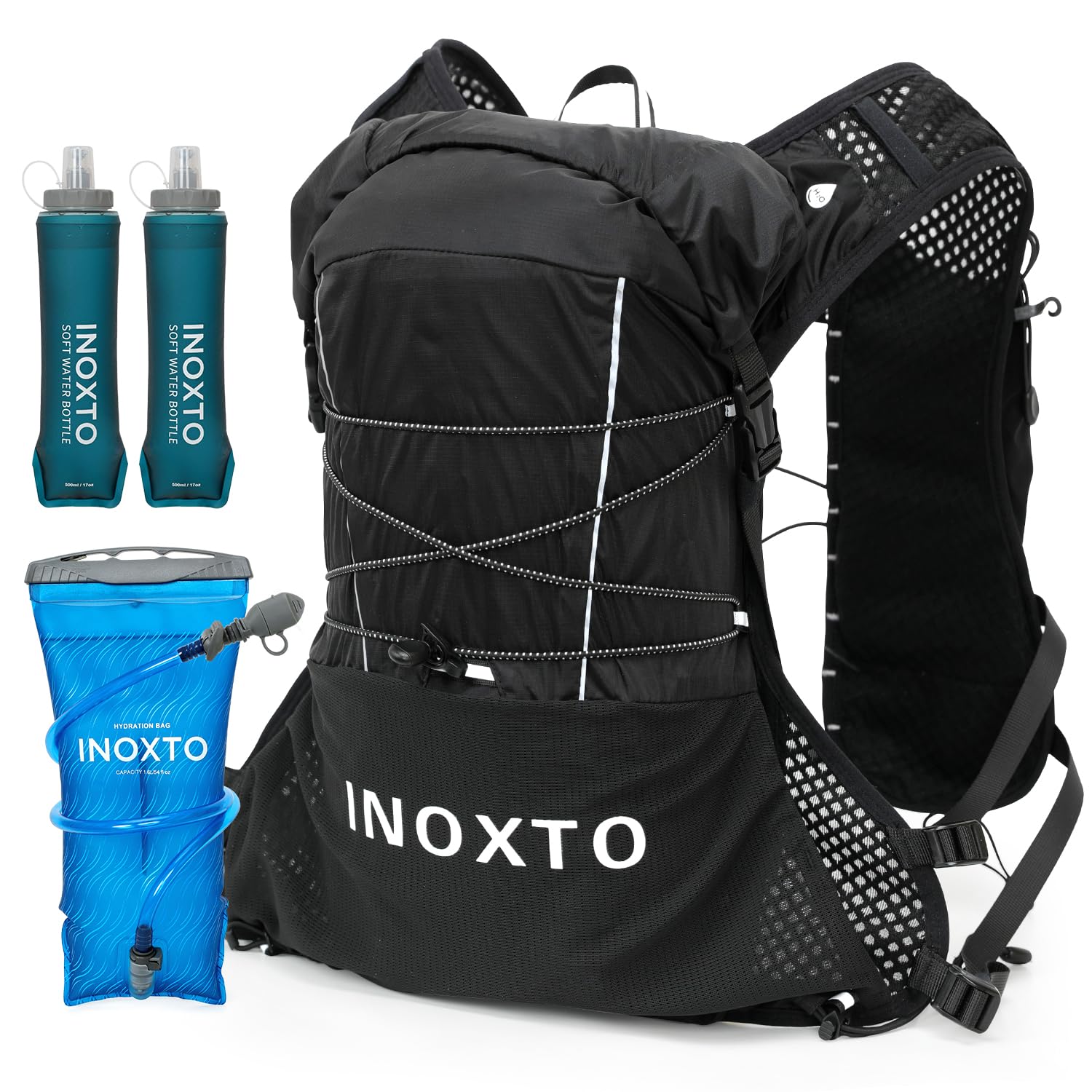 IX INOXTO Mochila de chaleco de hidratación para correr, mochila de agua ligera con bolsa de agua de 1.6 L para mujeres y hombres, chaleco ajustable para correr, senderismo, ciclismo, carreras