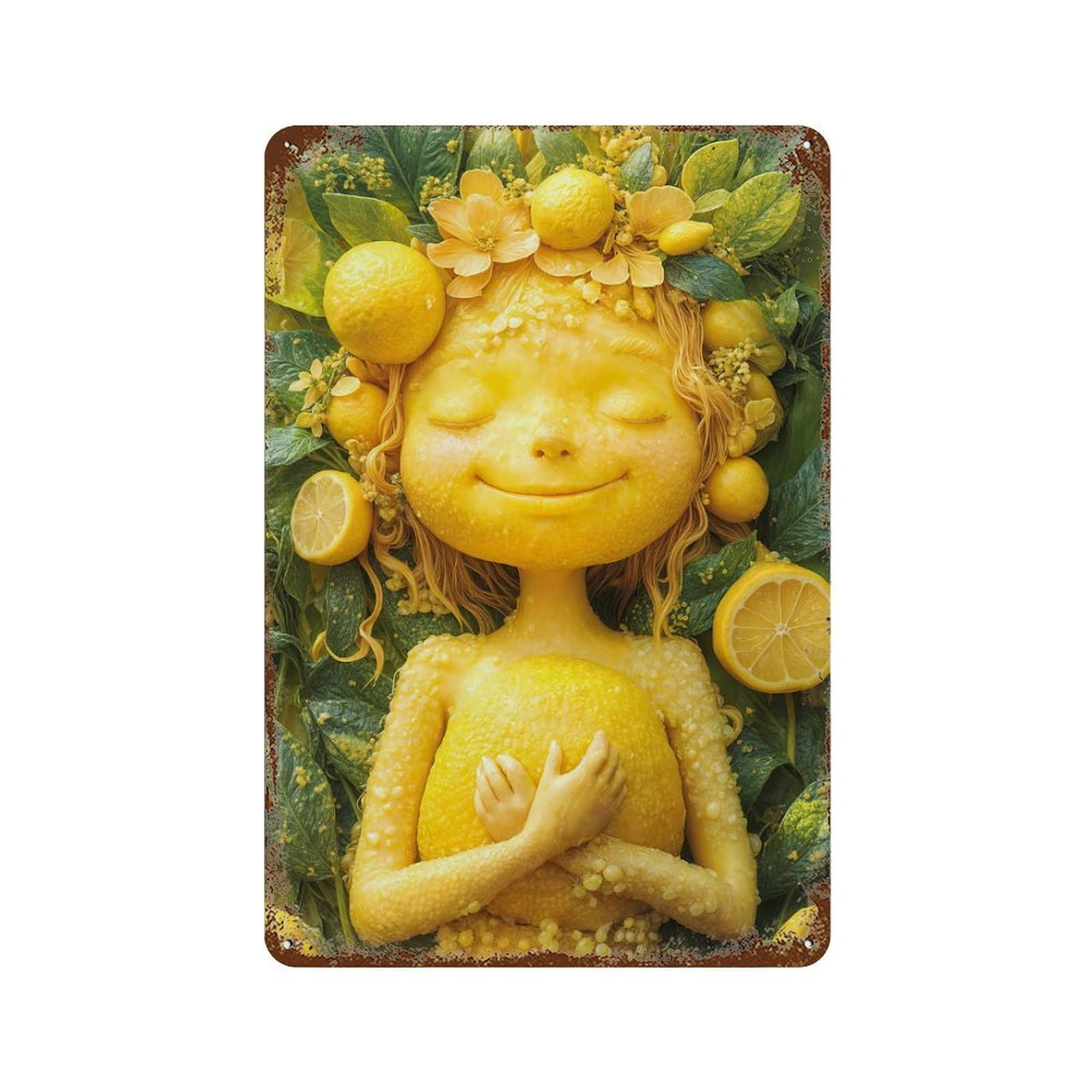 Vintage Rust Metal Sign Lemon Girl 11.8"x7.9", Old School Wall Decor for Garage, Bar And Workshop Decor