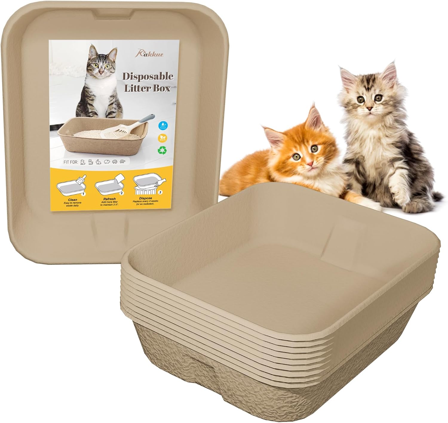 10 Pack Disposable Cat Litter Boxes, Durable Leak-Proof Cardboard Kitty Litter Trays for Temporary Use, Litter Box Liners & Travel, Ideal for Picky Cats