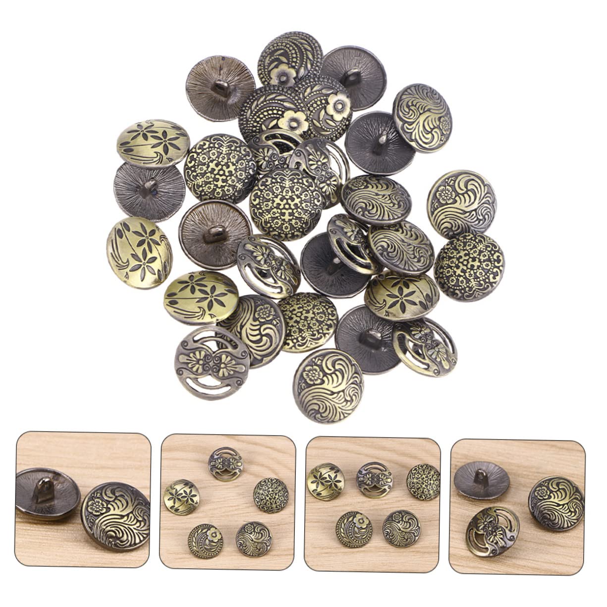 50 Runde Vintage Knöpfe 17mm aus Zinklegierung, Graviert | Selbstgemacht Bastelarbeiten und Dekorationen, Robustes 50 Stück, Vielseitig Nutzbar