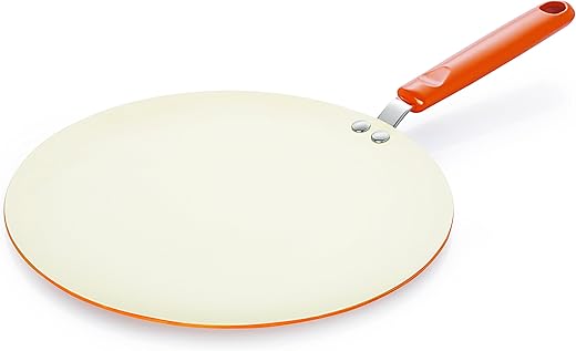 Nirlon Ceramic Cooking Concave Roti Tawa 26cm,Heat-Resistant Handle, Heavy Guage 4mm Thick Aluminum Cookware for Induction/Gas Stove Top, 3-Layer…