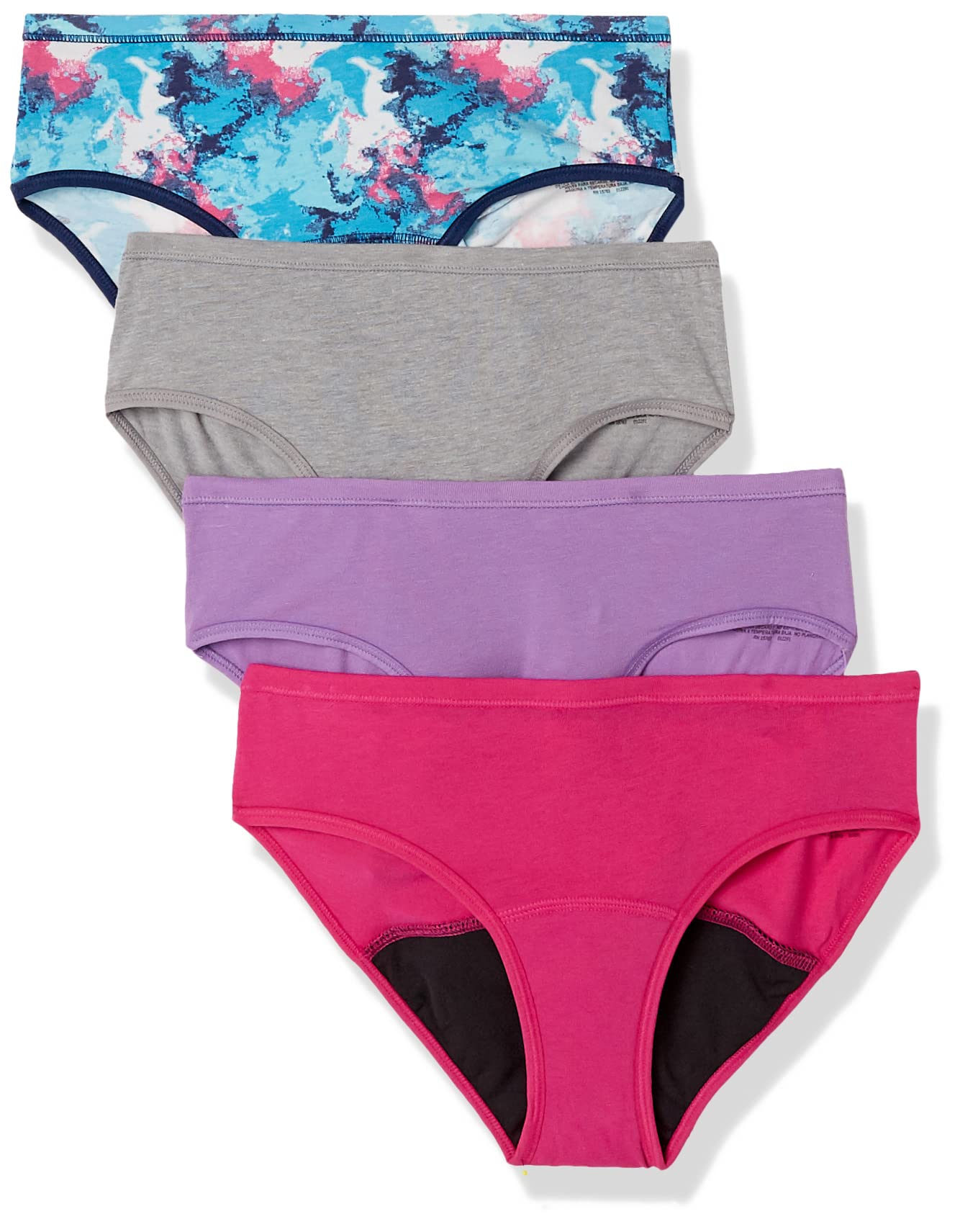 Hanes® Girl's Period Underwear, Comfort Period.™ Hipster Panty, Moderate Protection Period Panties, 4-Pack