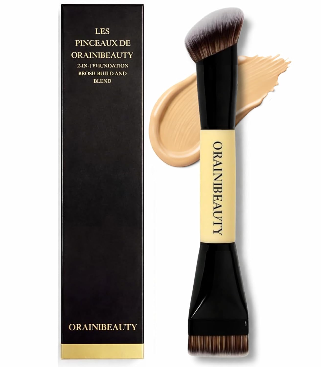 Professional Dual-Ended Foundation Brush & Contour Brush 2-in-1 Makeup Brush for Liquid, Cream & Powder, Large Buffing & Precision Tips,Soft Vegan Bristles, Streak Free,OrainiBeauty