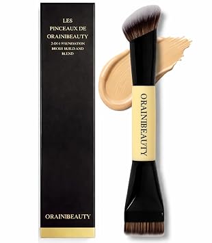 Professional Dual-Ended Foundation Brush & Contour Brush 2-in-1 Makeup Brush for Liquid, Cream & Powder, Large Buffing & Precision Tips,Soft Vegan Bristles, Streak Free,OrainiBeauty