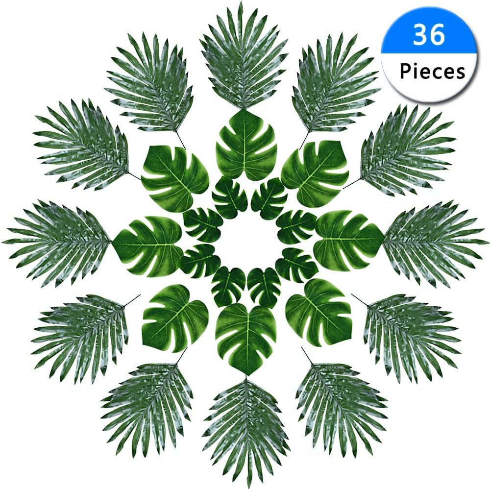 36 Pieces Artificial Monstera Plant Leaves Home Decorations Hawaiian Safari Jungle Beach Theme BBQ Party Decorations Supplies