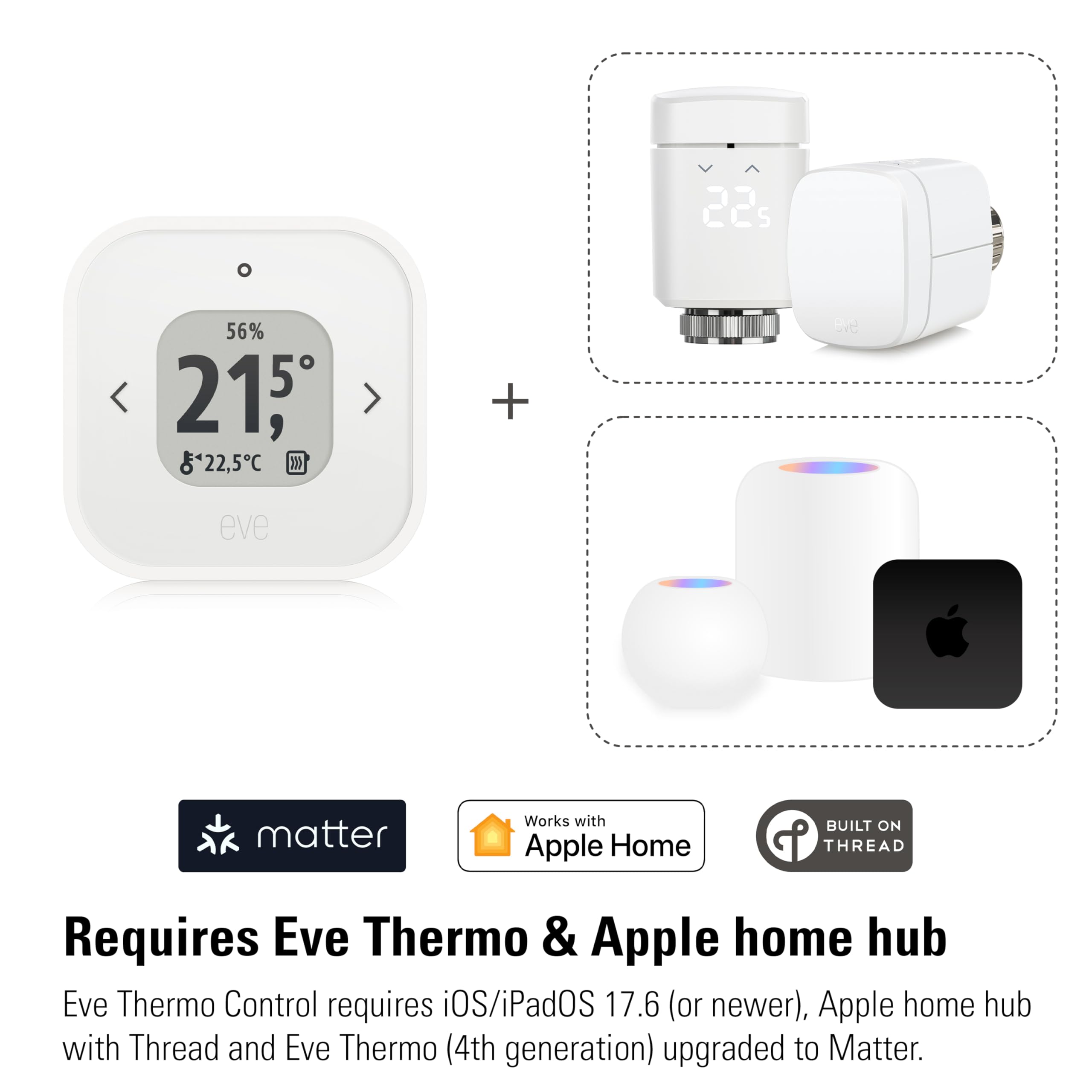 Eve Thermo Control (Matter) – Sensore di temperatura e controller per Eve Thermo (Matter), compatibile con Apple Home, richiede Apple TV 4K (2ª gen./3ª gen. 128 GB), HomePod (2ª gen.)