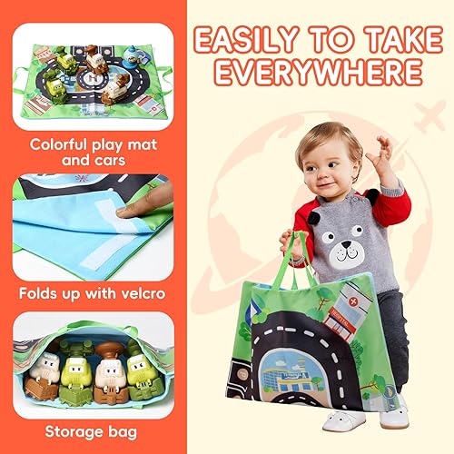 Miniatura 4 de elfish kids Toys for 1 Year Old Boy Birthday Gift - 6 Pcs Infant Play Toy Space Trucks Set with Playmat & Storage Bag, Learning Toys for 1+ Year
