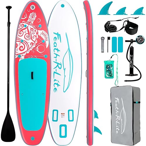 FEATH-R-LITE Inflatable Ultra-Light 10'×30''/10'6''×33'' Stand Up Paddle Board for All Skill Levels with Premium SUP Paddleboard Accessories,Non-Slip Comfort Deck for Youth & Adults
