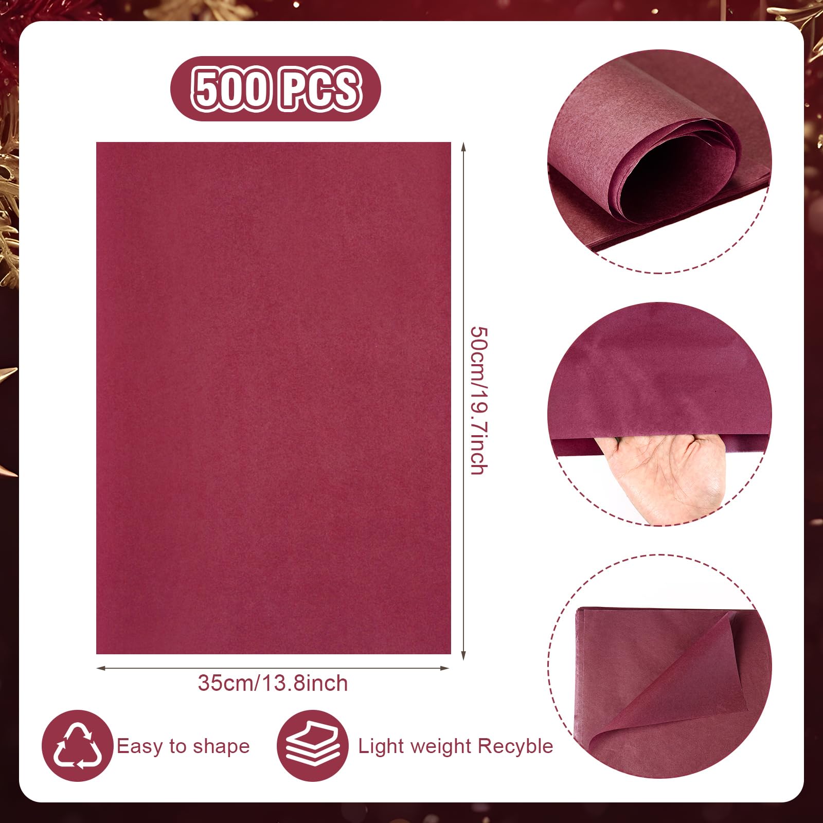 Teling 500 Sheets Burgundy Wine Tissue Paper for Gift Bags 14 x 20 Inches Father' Day Gift Wrapping Tissue Paper Bulk for Graduation Memorial Day 4th of July Weddings Birthday DIY Crafts Flowers