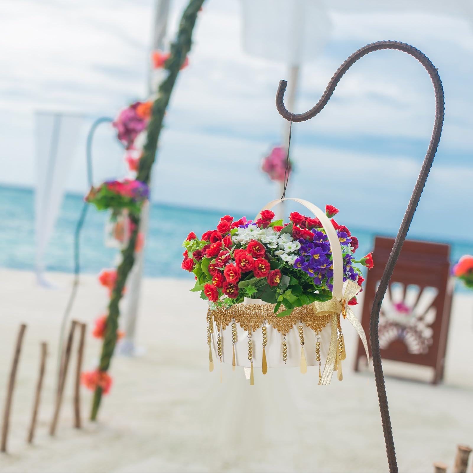 Firlar 2Pcs Wedding Flower Girl Basket Heart Shape,Flower Basket with Handle Lace Rhinestone Bride Flower Basket with Bowknots and Tassel for Engagement Party Ceremony Decoration(Gold)