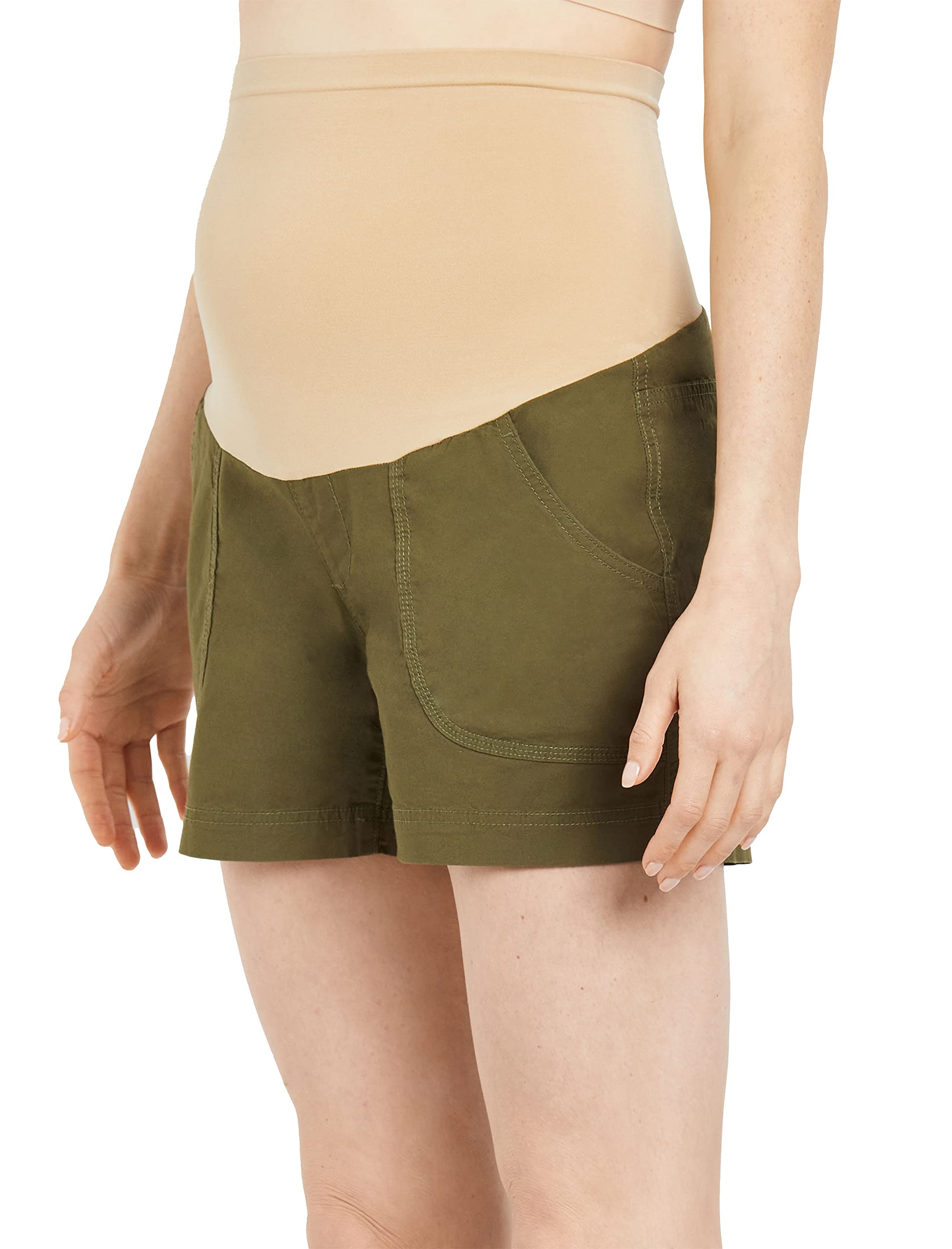 Motherhood Maternity Women's Secret Fit Belly Poplin Short, Olive, Medium