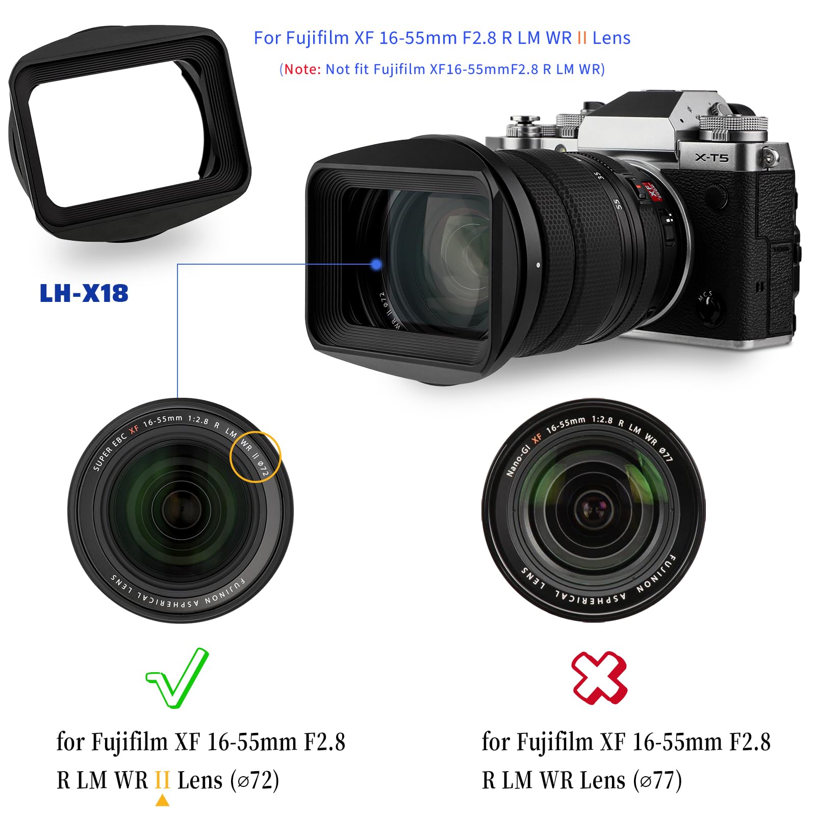 Haoge LH-X18 bagnetowa kwadratowa metalowa osłona obiektywu z nasadką do obiektywu Fujifilm Fuji Fujinon XF 16-80 mm F4 R OIS WR XF16-80mmF4 obiektyw