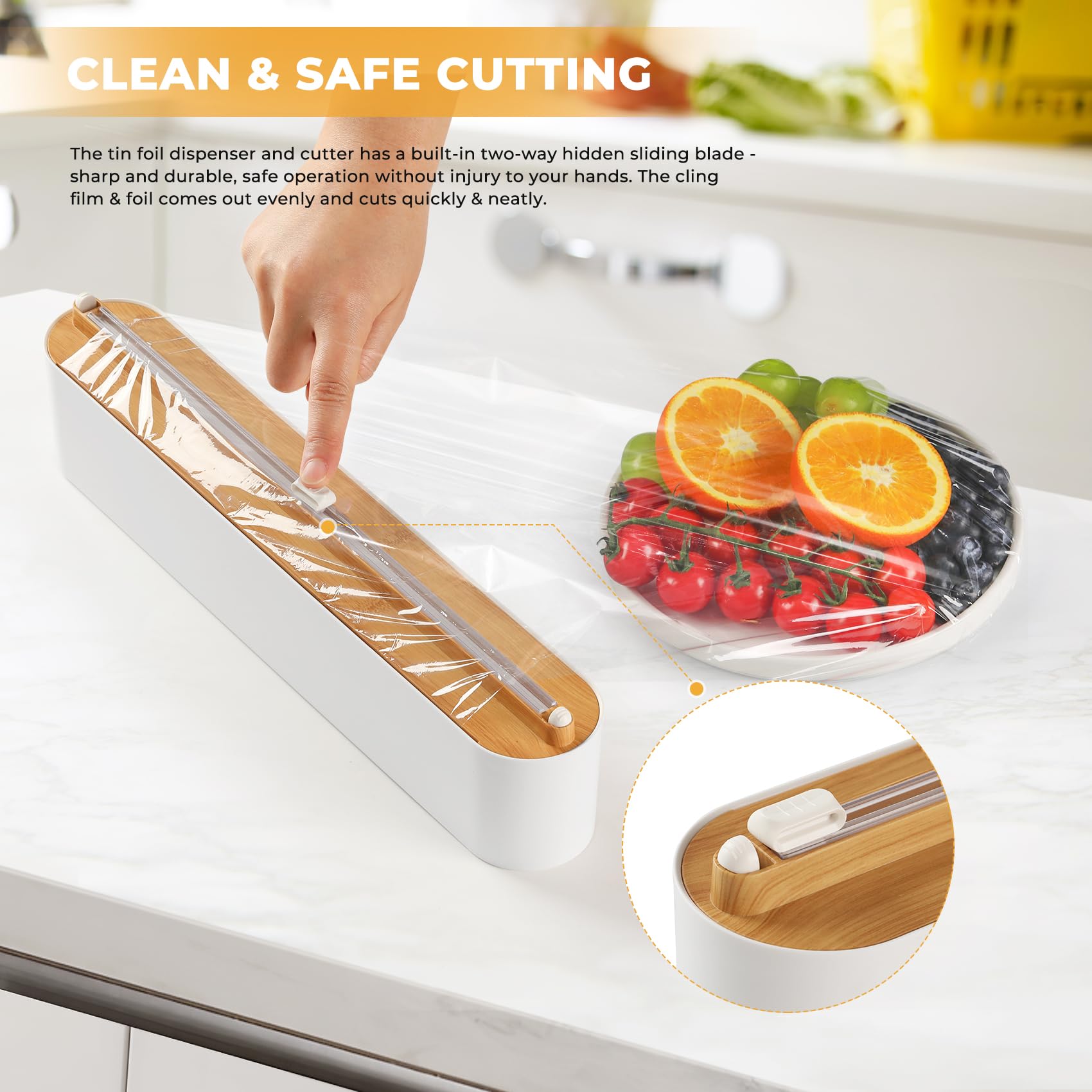 Quasziwa Aluminum Foil & Cling Film Dispenser and Cutter, Magnetic & No-Drill Wall Mount - Image 2