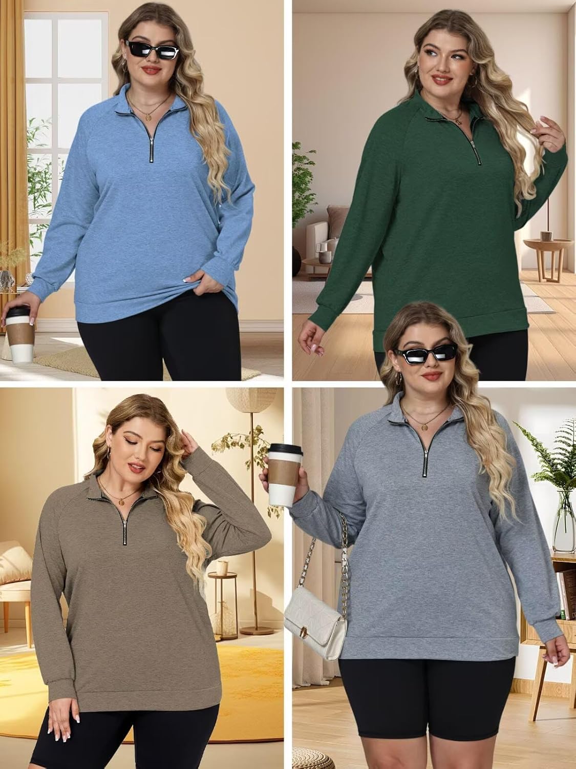 DOLNINE Plus-Size-Sweatshirts for Women Casual Oversized Half Zip Pullover Tops Dressy Long Sleeve Crewneck Blouses Shirts - Image 6