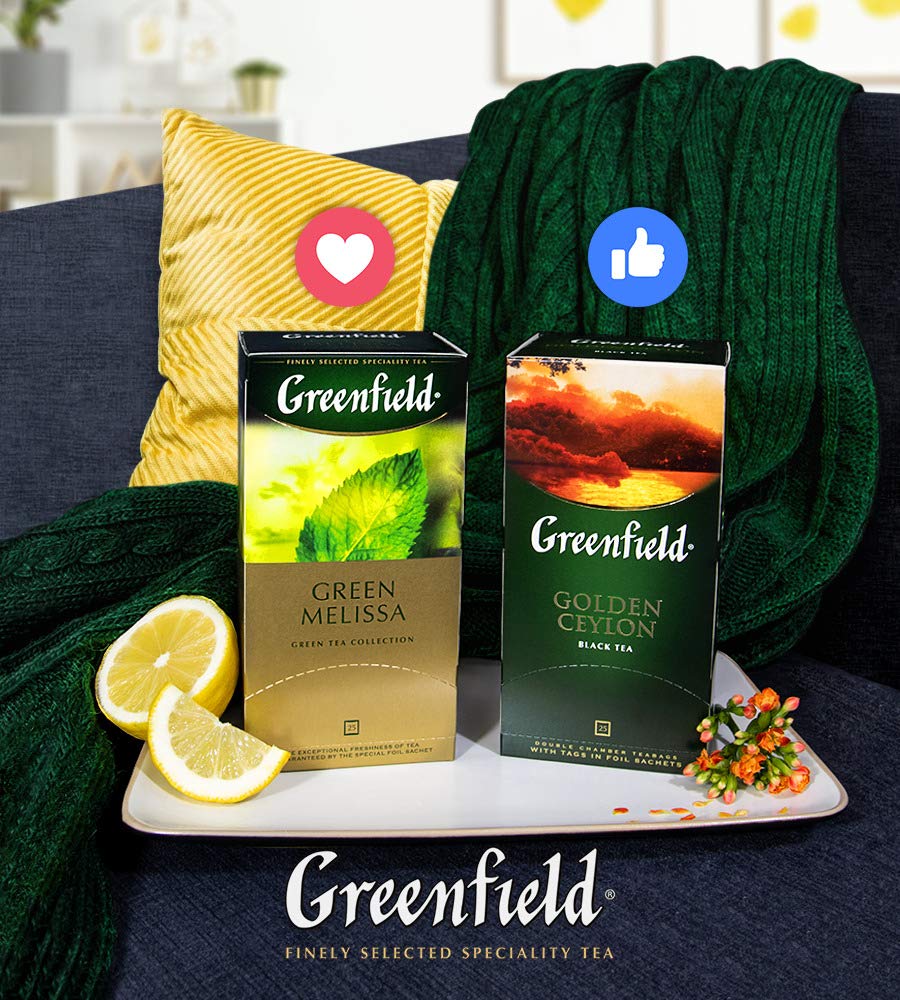 Greenfield Melissa, zielona herbata, 25 torebek herbaty w pudełku [10 sztuk]