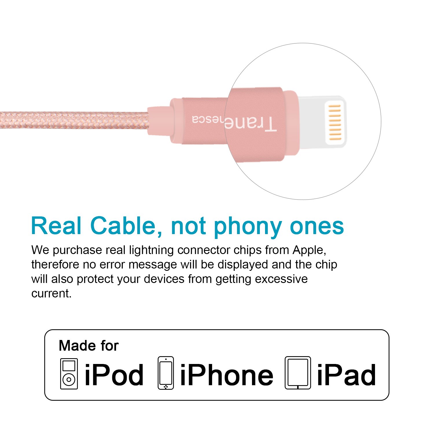 Tranesca Cargador de Pared USB Dual y Cable de Carga de 6 pies (Oro Rosa)