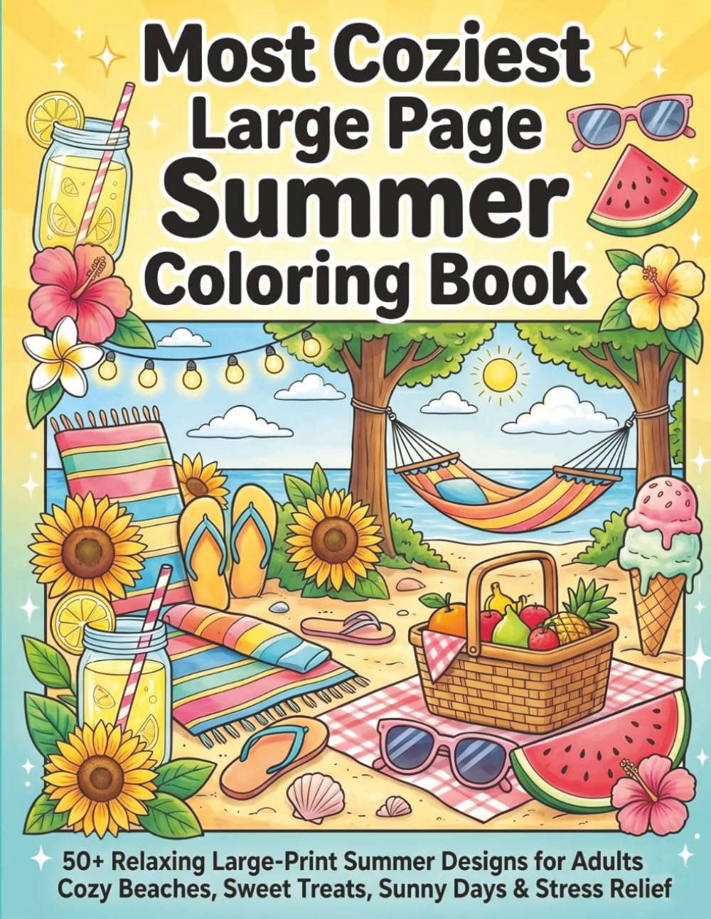 The Most Coziest Large Page Summer Coloring Book: 50+ Relaxing Large-Print Summer Designs for Adults - Cozy Beaches, Sweet Treats, Sunny Days & Stress Relief (The Most Coziest Coloring Books)