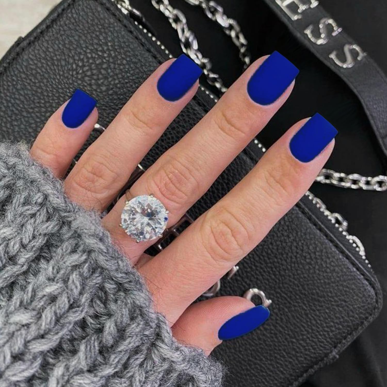 KQueenest Matte Royal Blue Press on Nails Short Square, Short False Nails Coffin, Velvet Solid Burgundy Small Fake Nails Set - Image 2