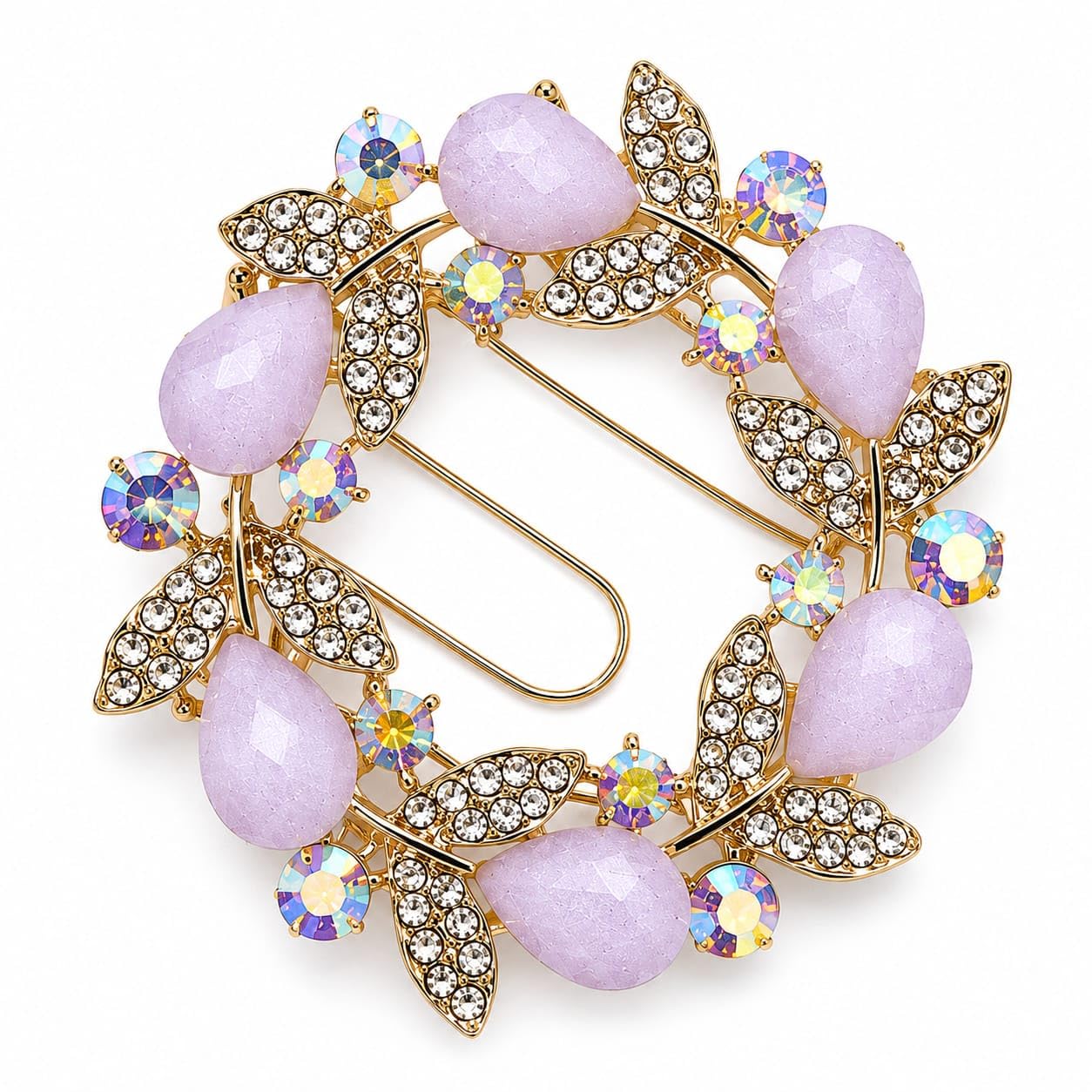 Women's Premium Crystal Floral Brooch Pin | Gold Plated Lavender Crystal Leaf Brooch for Saree, Dress, Blazer, Coat, Scarf & Dupatta-image-21