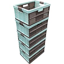 keeeper 5 x 32 Litre Extra Strong Folding Plastic Stacking Storage Crates Box - 30KG LOAD CAPACITY PER BOX - SOFT HANDLES - GREAT VALUE