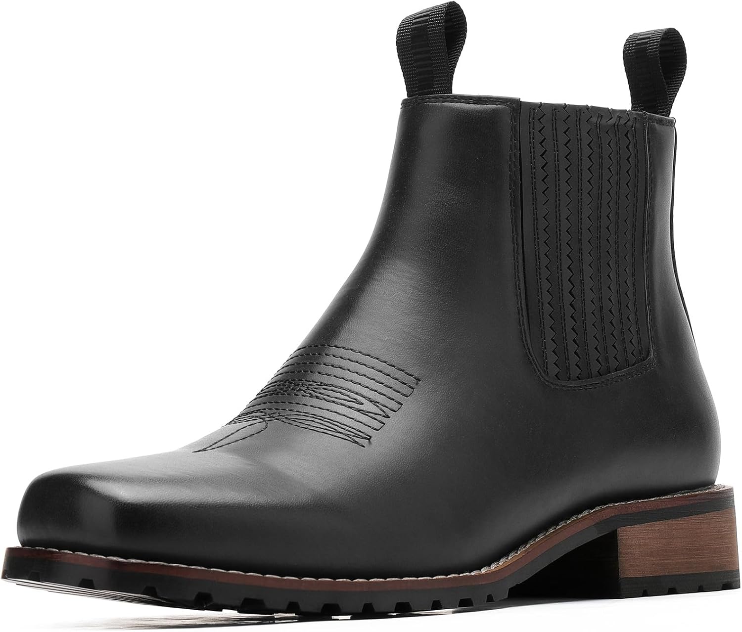 JASONSTAR Cowboy Boots for Men Square Toe, All-Weather Slip-On Work & Casual Western Chelsea Boots -botines para hombre