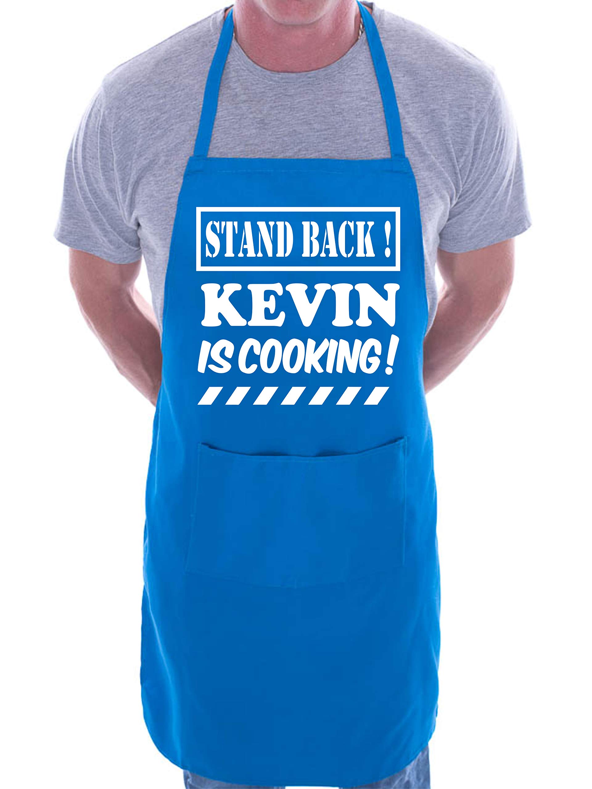 Print4U Stand Back Kevin Is Cooking Name Customised Apron Blue