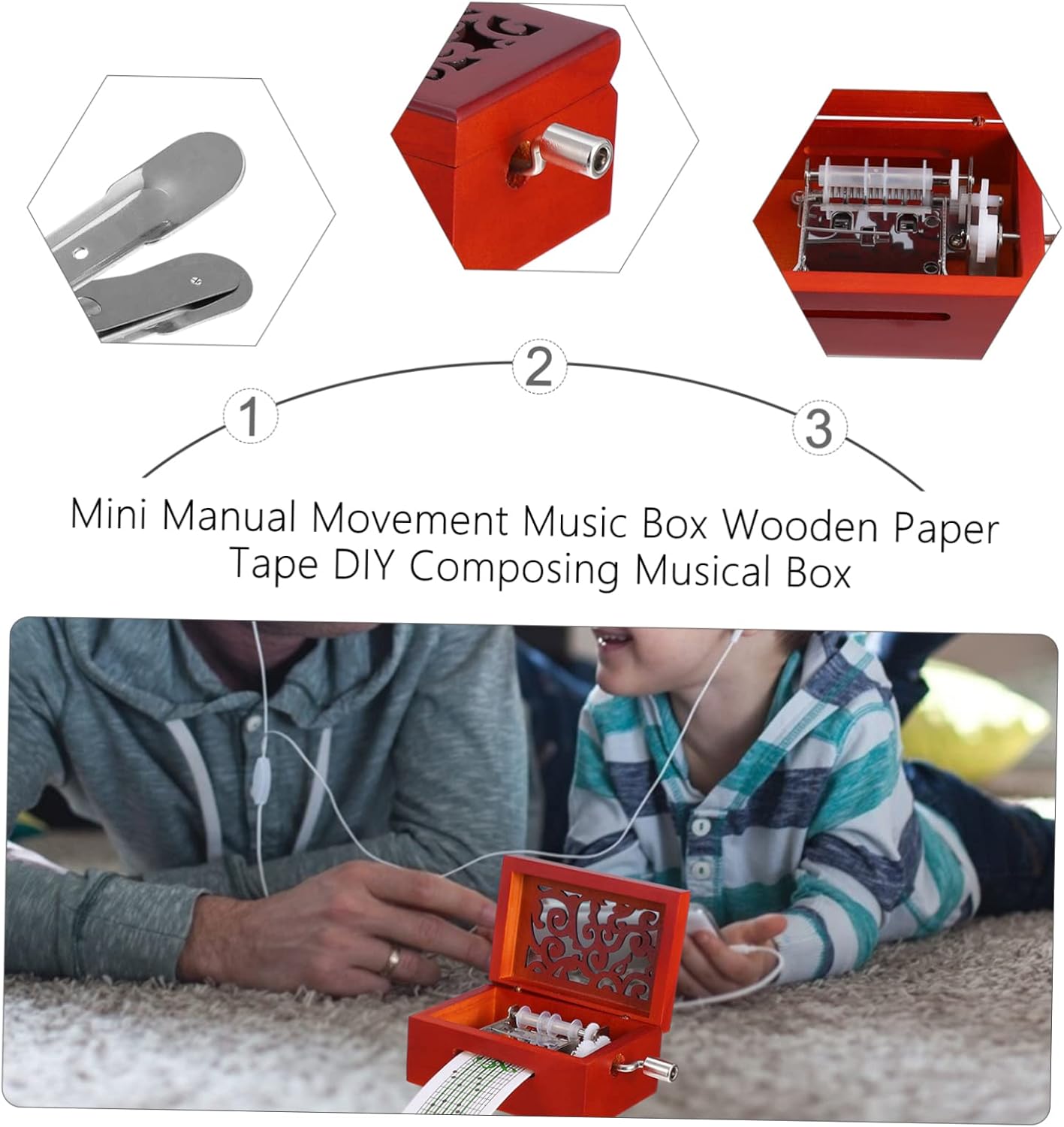 PRETYZOOM DIY Paper Tape Musical Box Kit Mini Manual Wooden Music Box Hand Crank Mechanism for Music Lovers and Creative Projects