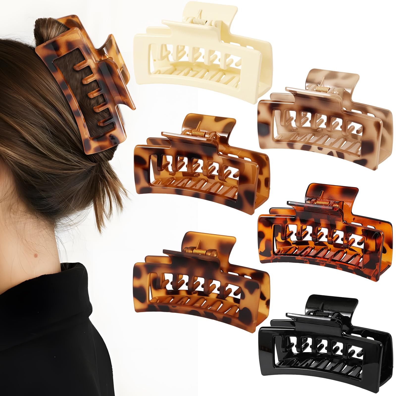 Photo 1 of  PCS 4.1 Inch Large Claw Clips for Thick Hair, Double Layer Teeth Tortoise Shell Rectangle Hair Clips for Hat,Strong Hold Square Big Claw Clip Non Slip Baseball Jaw Clips Hair Accessories