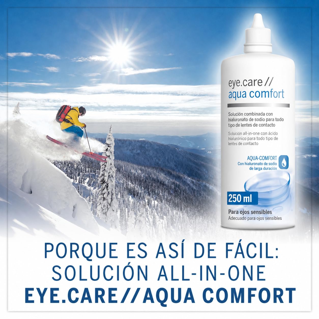 Eye.care płyn do soczewek kontaktowych – z hialuronem – premium 250 ml płyn pielęgnacyjny do wszystkich miękkich soczewek kontaktowych, w zestawie z antybakteryjnym pojemnikiem