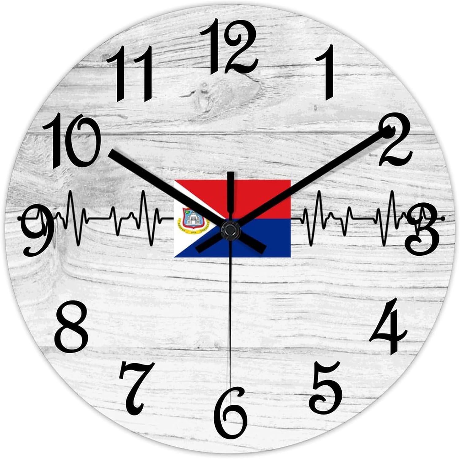 Sint Maarten Flag Heartbeat Clock Sint Maarten Large Wooden Wall Clock Battery Operated Silent 15 Inch Farmhouse Wall Clock Decorative for Home Kitchen Living Room Bedroom Office