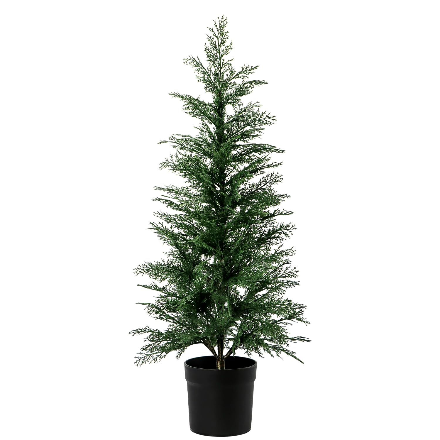 3ft artificial cedar topiary trees for indoor outdoors, potted fake cypress christmas trees faux cedar pines evergreen plants for home front porch decor (1, green)