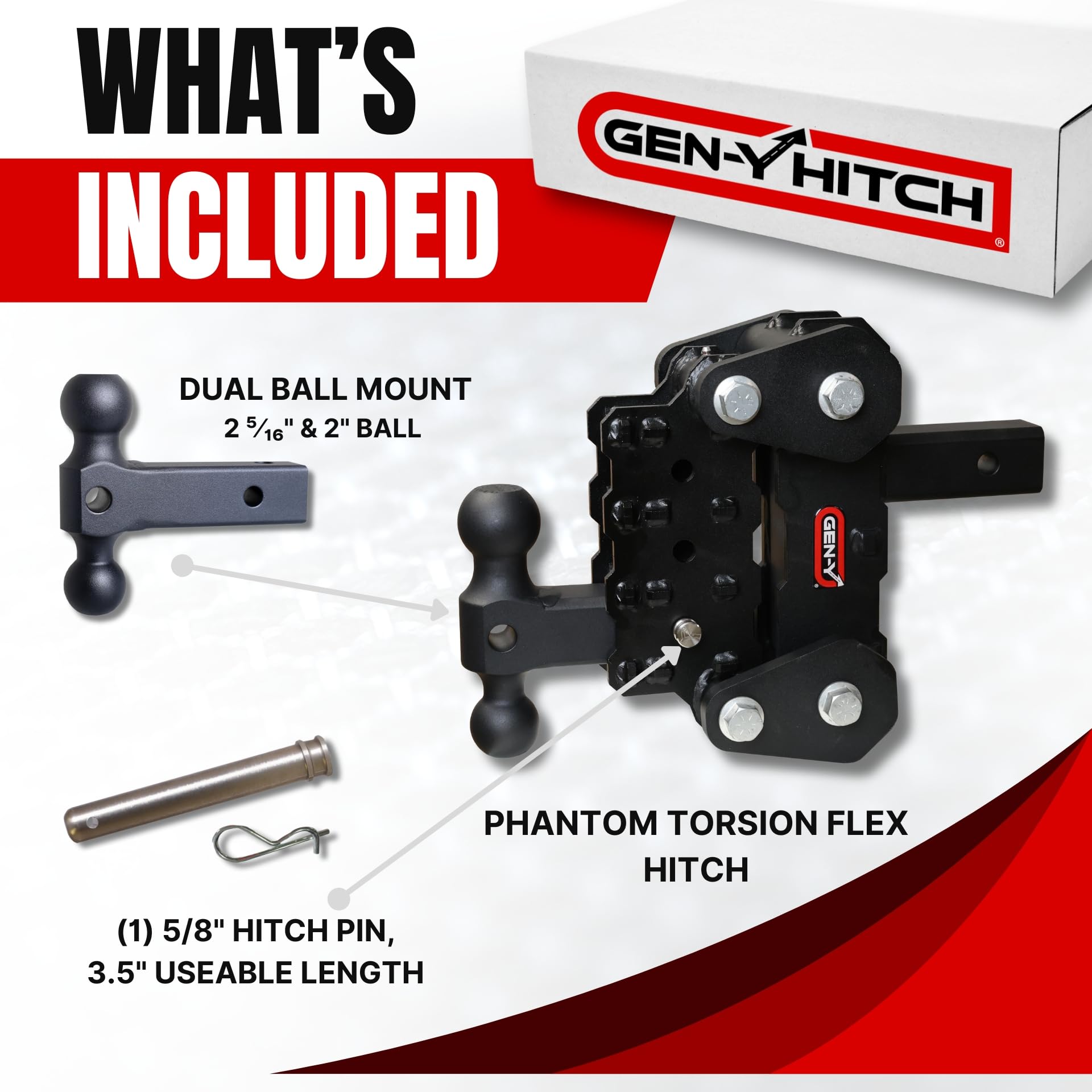 GEN-Y Phantom 2" Hollow Shank Hitch - 5K Towing, 7" Drop/Rise, 500 Lb Tongue Weight