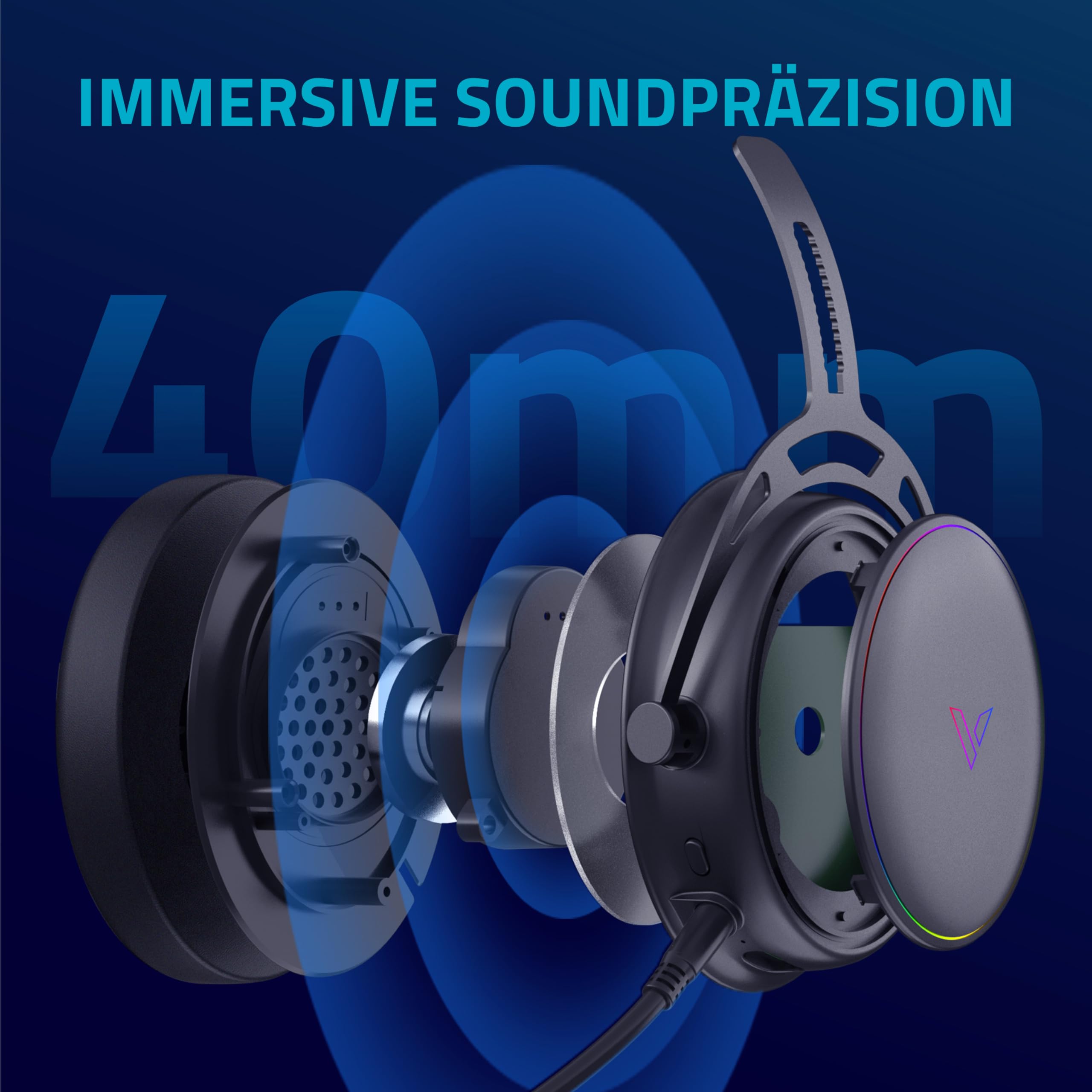 Rapoo VH800 - Cuffie wireless da gioco Over-Ear, microfono flessibile con muto, cuscinetti auricolari in ecopelle, batteria 46 ore, cuffie Bluetooth e 2,4 GHz PC/Mac/Xbox One/PS4/Nintendo Switch,