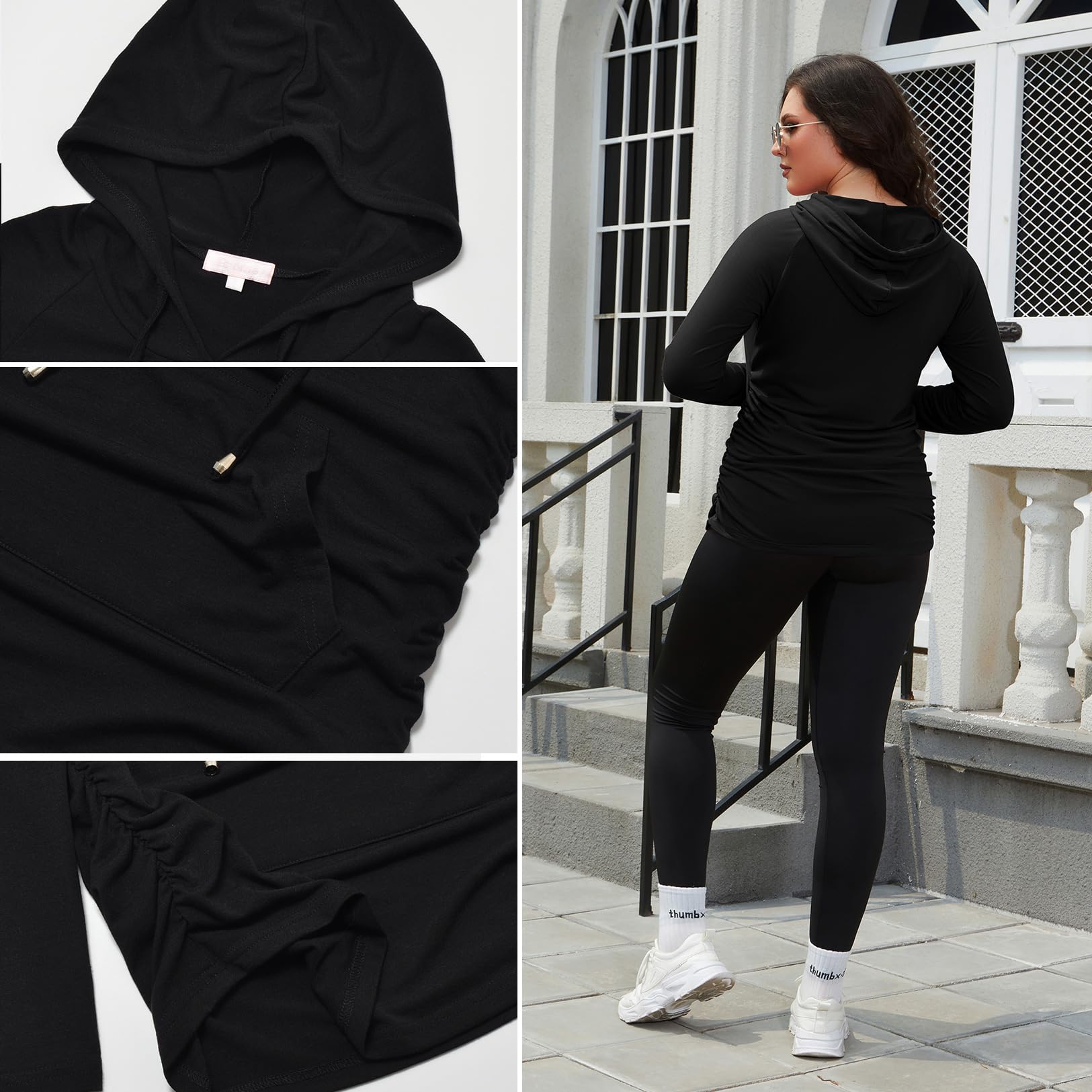 Bhome Umstands-Kapuzenpullover, langärmelig, lässiges Oberteil, Basic-T-Shirt, Layering-Sweatshirt