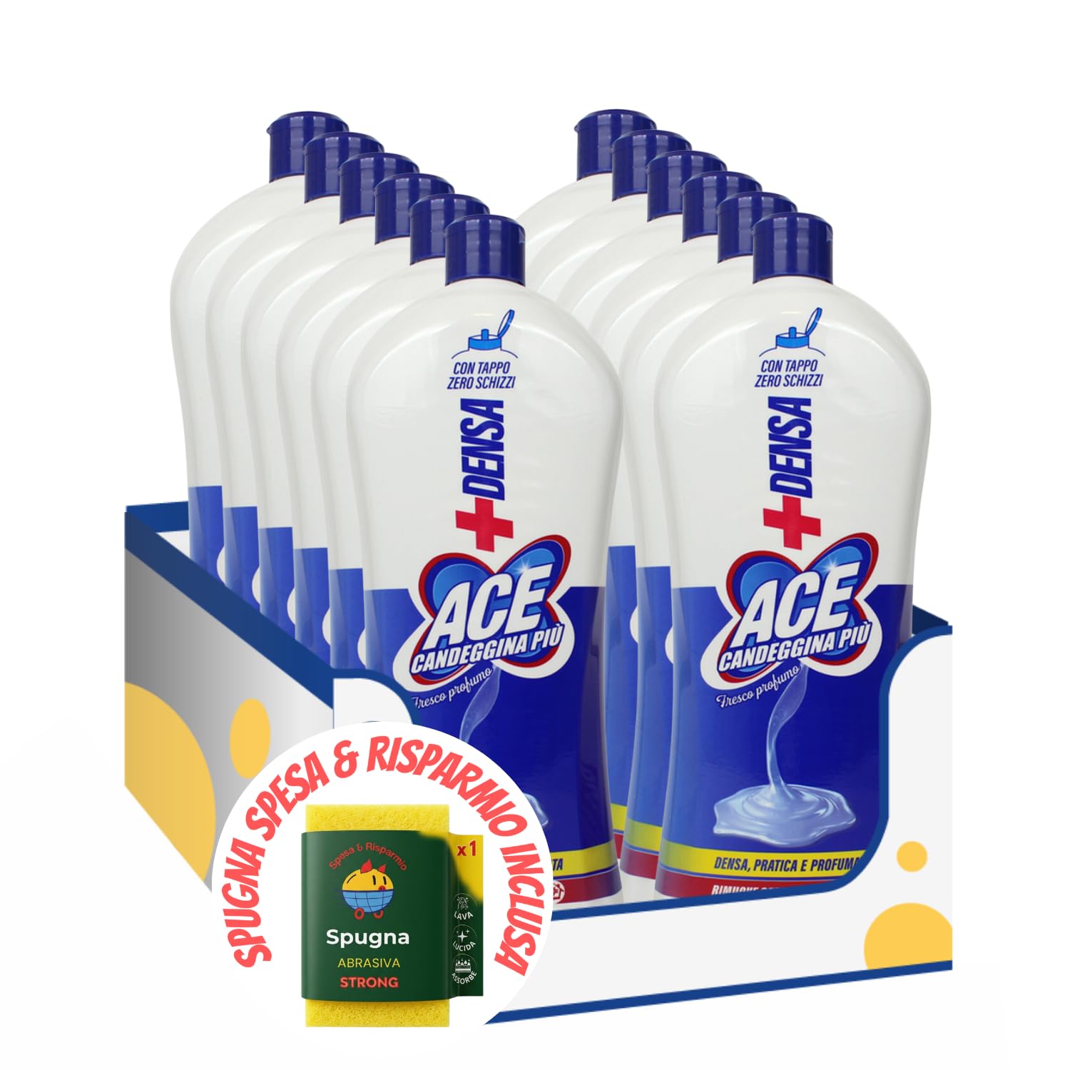Candeggina Più Densa Profumata 1L – Formula Anti-Schizzo e Pulizia Profonda kit con Spugna Brandizzata SPESA & RISPARMIO Inclusa – Variazioni 4/8/12 Pezzi (12)