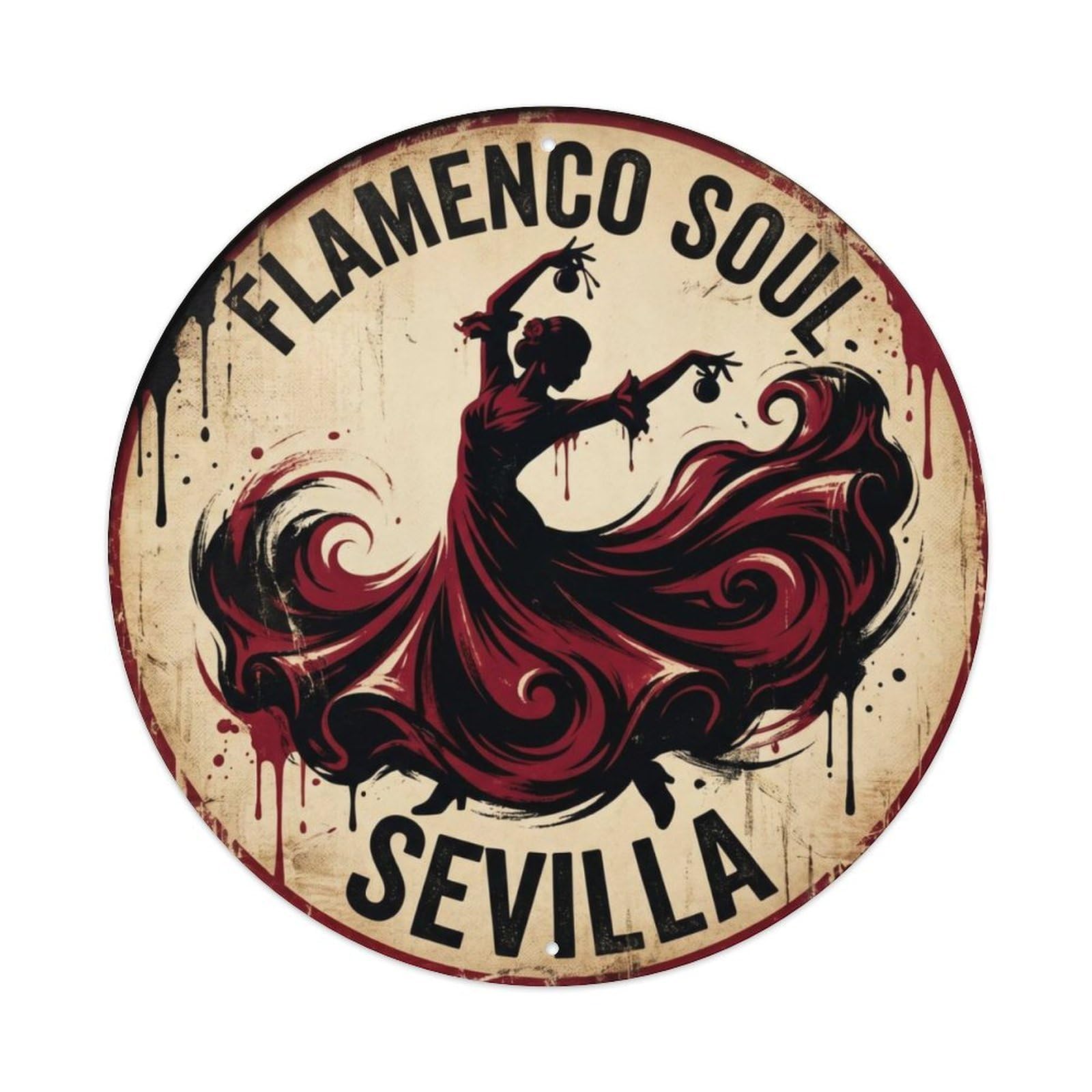 Flamenco Passionate Dining Dancer Metal Tin Sign Plaque Wall Decor for Cafe, Club Bar, Office, Home Garden Round Metal Poster 8x8Inch