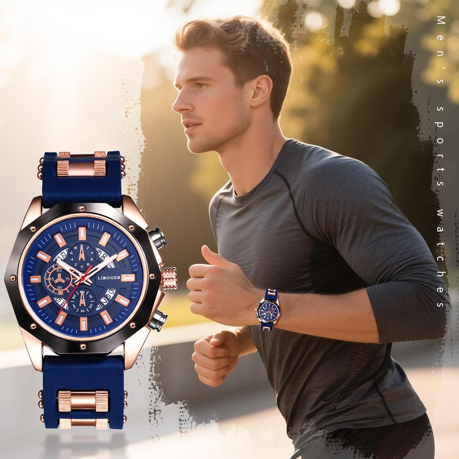 JewelryWe Zegarek męski, duży zegarek sportowy z silikonowym paskiem: 4 sztuki, kalendarz, analogowy, kwarcowy, męski, silikonowy, sportowy zegarek z dużą kopertą z dziesięcioma szyjkami i