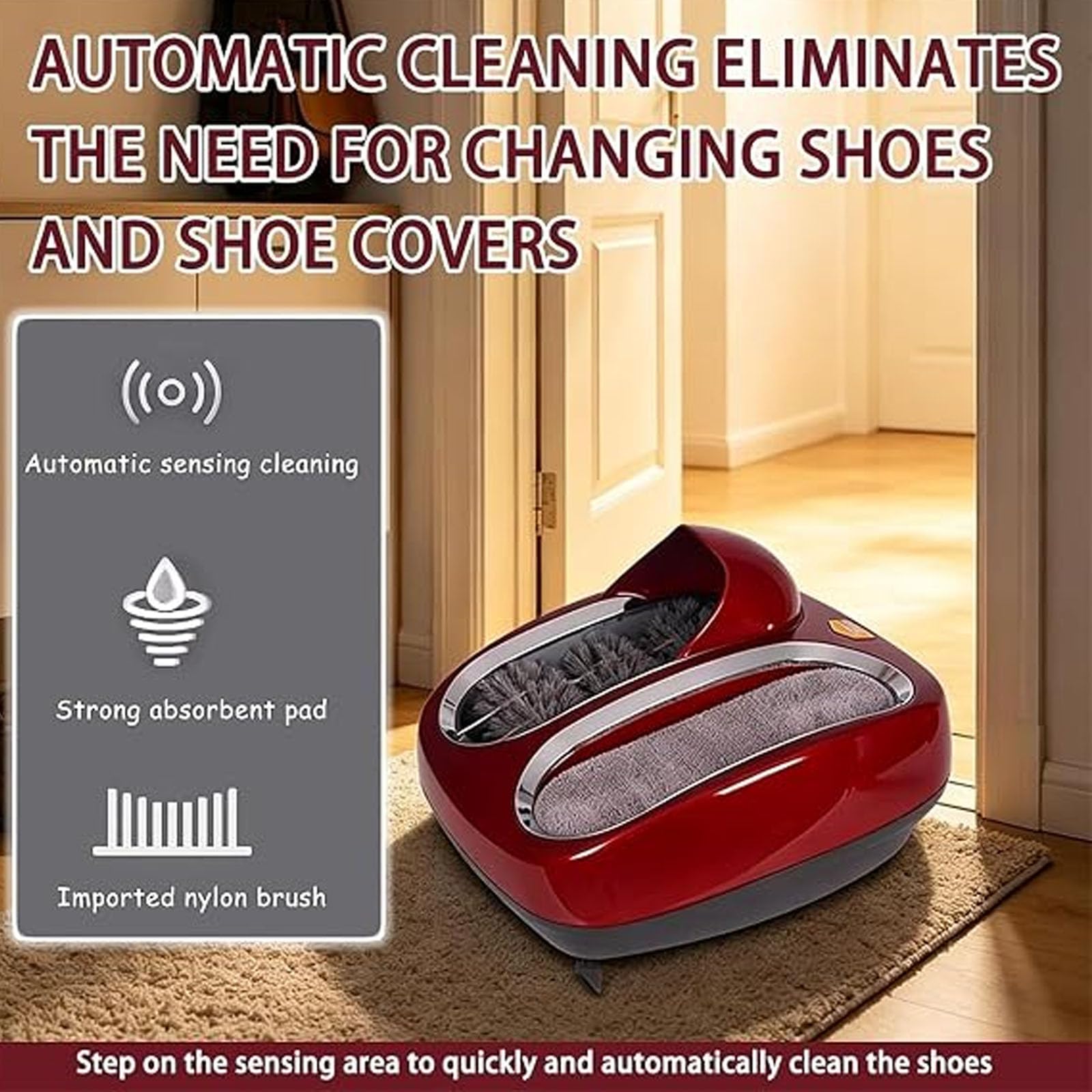 Máquina Inteligente para La Limpieza De Suelas, Limpiadora Y Pulidora De Zapatos Automática por Inducción con Almohadilla Absorbente De Agua, Bandeja De Agua Extraíble Y Gold