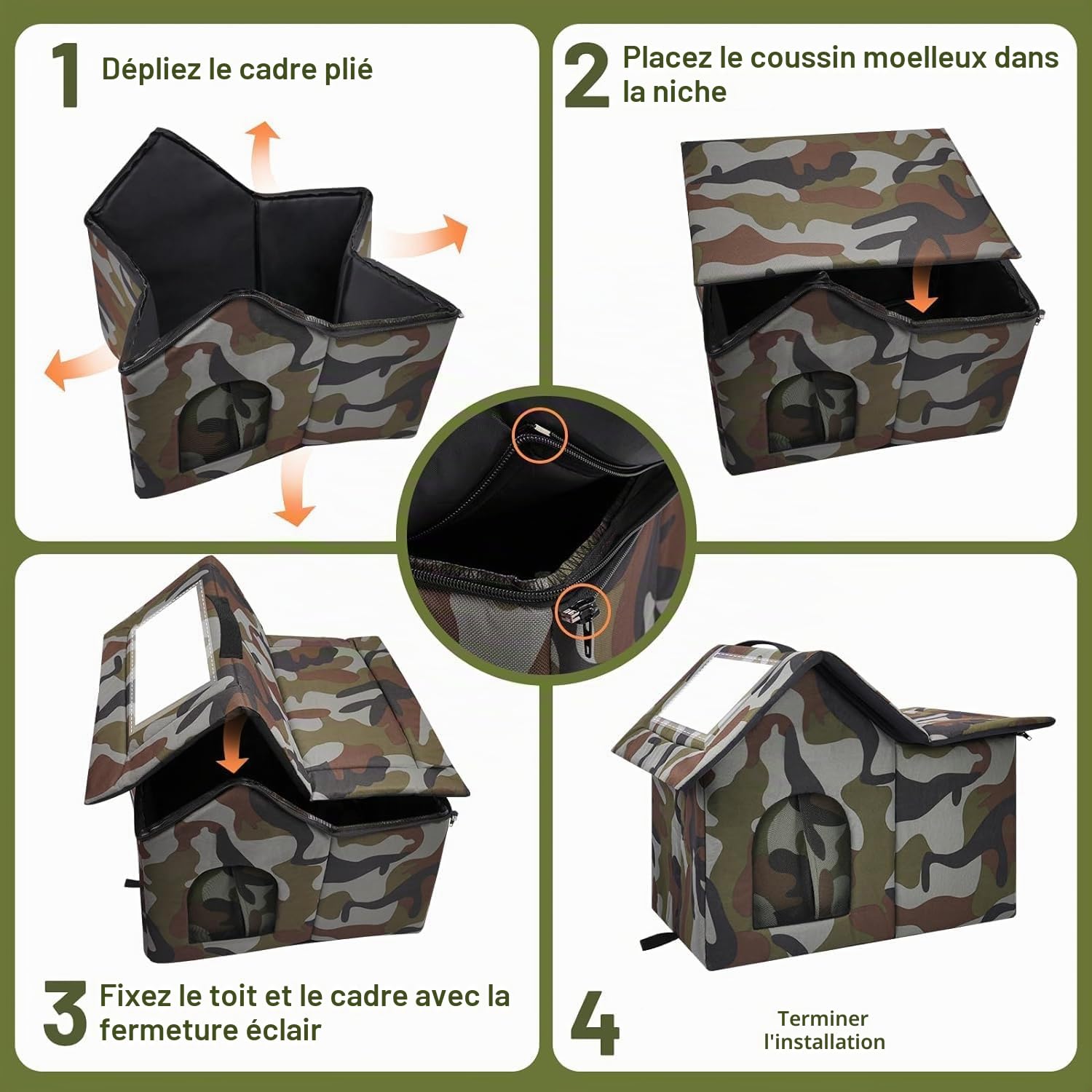 Niche pour Chat Exterieur, Cabane Chat Exterieur Facile à Laver Pliable avec, avec Coussin Amovible Niche D'extérieur pour Chats pour Animaux Domestiques Errants
