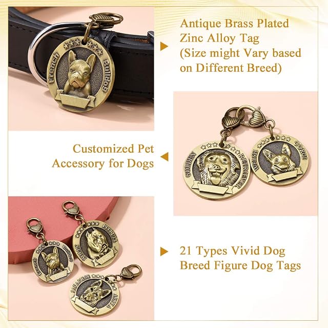 Foto 2 de 7 de Custom4U Placa de Identidad para Perros Etiquetas Redondas Zinc 3D Relieve Dog Tag Personalizado con Nombres…