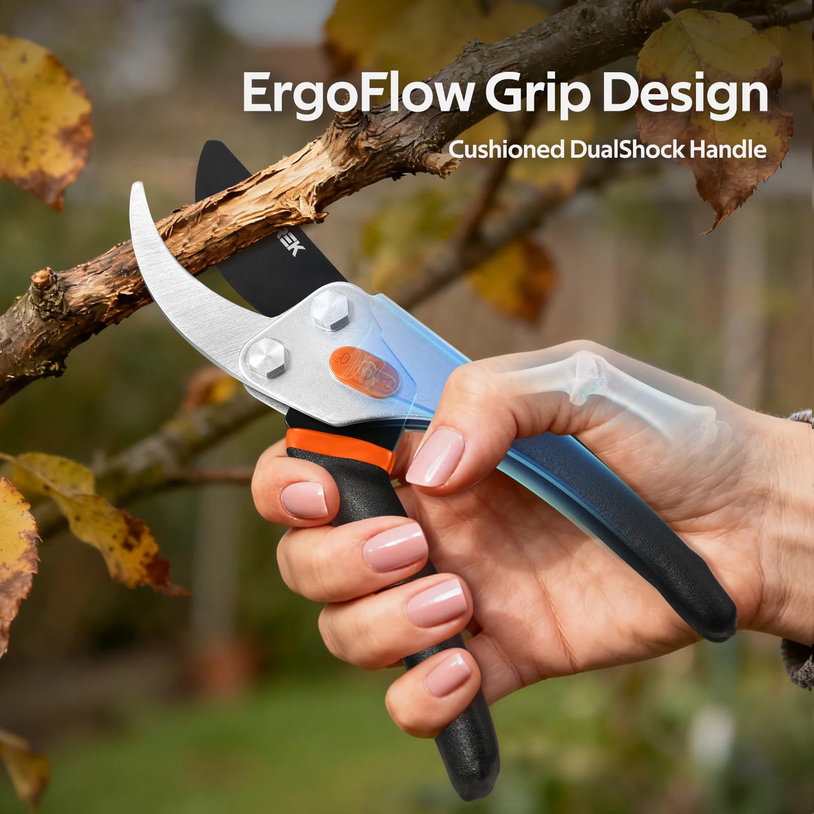 VOTREK® Bypass Garden Secateurs, 8.5" Professional Pruning Shears, Heavy Duty Hand Pruners Gardening Scissor for Fresh Branch Plant Flower Bonsai, 【SK5 Steel Blade】【Ergonomic Handle】【Built-in Spring】 — view 9