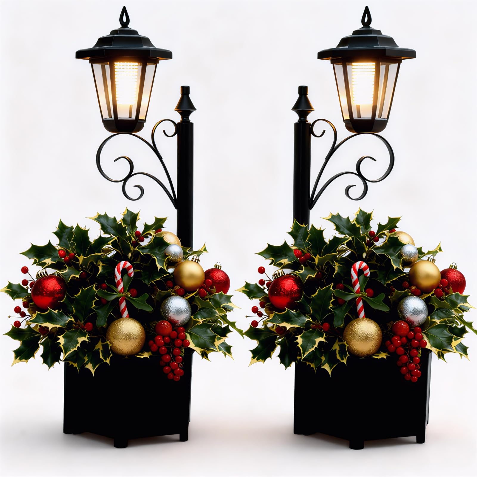 2 Pack Solar Floor Lamps with Planter (2-in-1 Design), 29.5" Outdoor LED Garden Lights - IP44 Waterproof, Warm White Auto-On at Dusk, Easy Install for Lawn, Patio, Porch, Yard & Pathway Decor