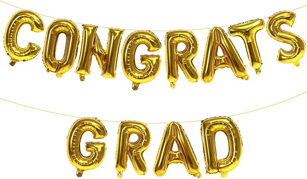 KALOR 16 Inch Gold Congrats Grad Banner Balloons, Gold Congrats Grad Letters Sign, Graduation Decorations 2026 for Graduation Party Decorations 2026